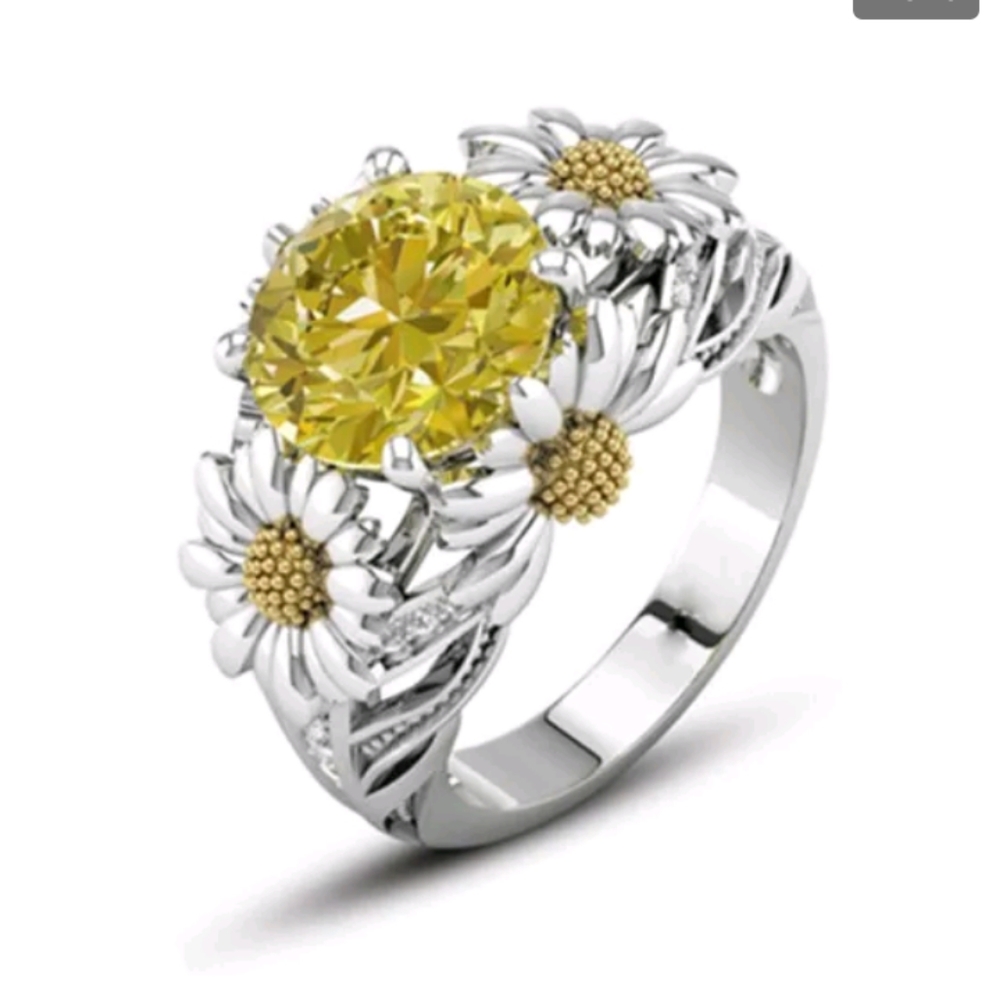 New simulated citrine Daisy silver ring